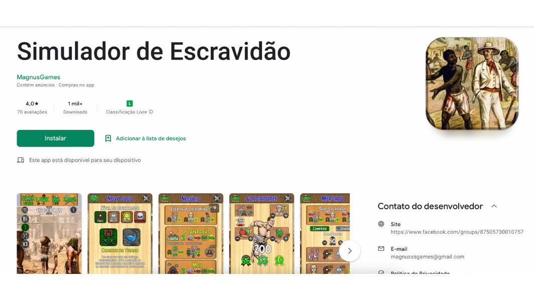 Loja do Google oferece o jogo 'Simulador de Escravidão' para 'fins